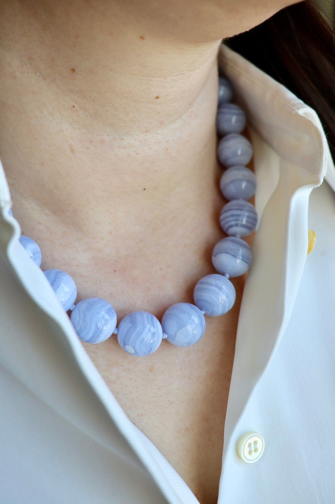 16mm Blue Lace Agate Candy Beaded Necklace