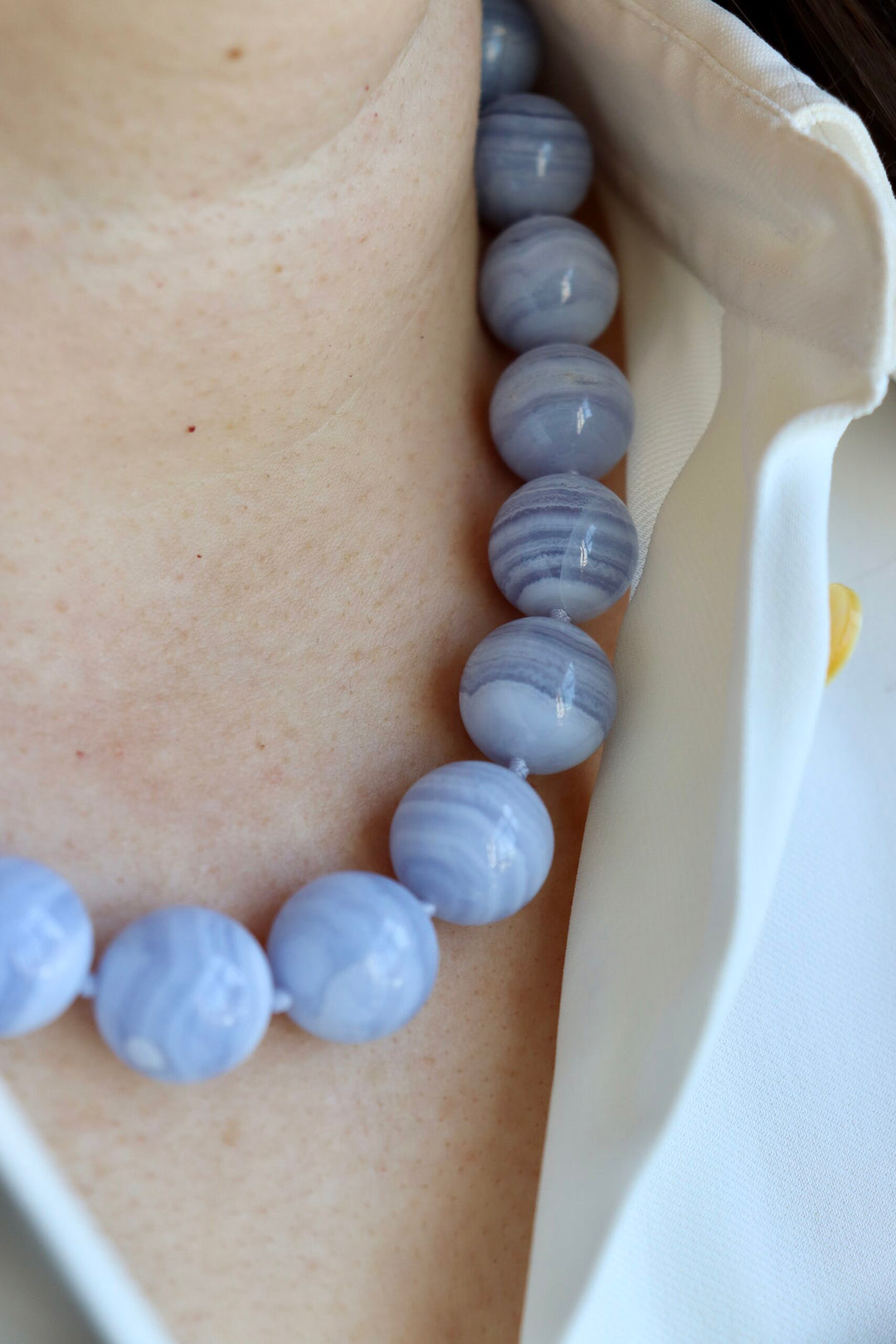 16mm Blue Lace Agate Candy Beaded Necklace