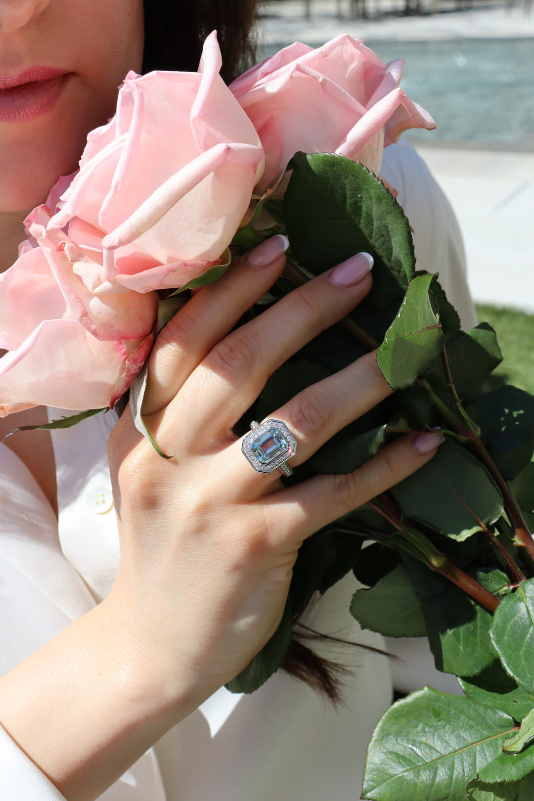 2.64ct Emerald Cut Aquamarine & Diamond Ring in Platinum