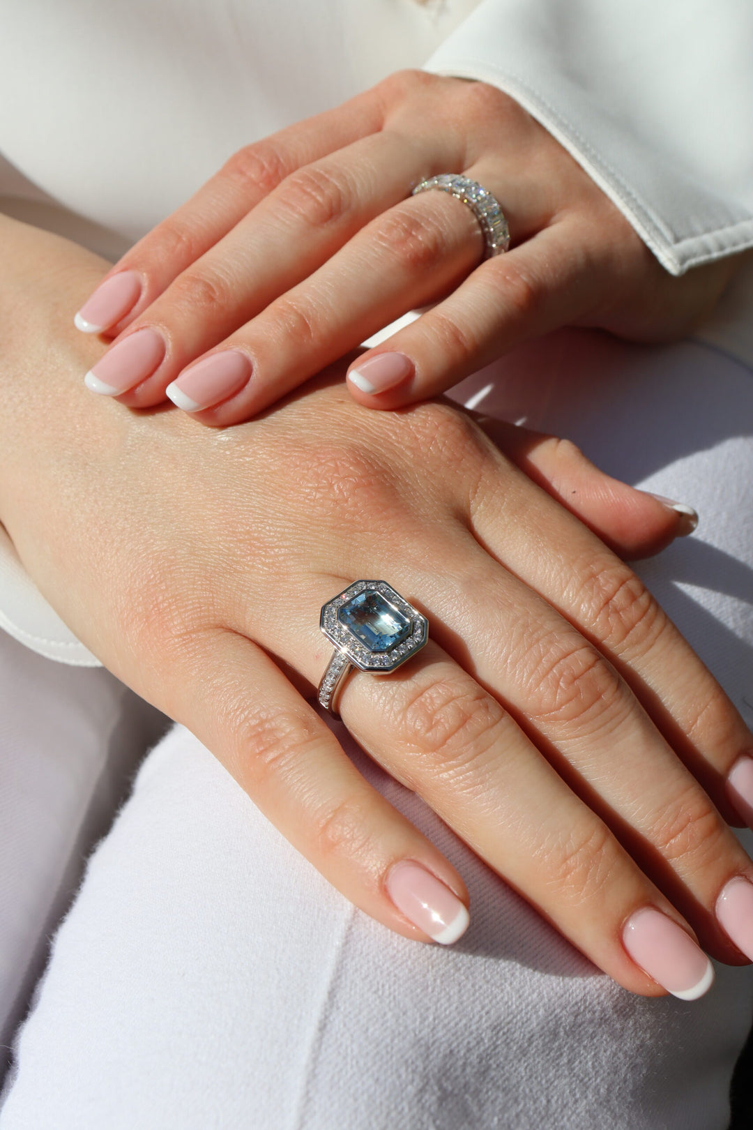 2.64ct Emerald Cut Aquamarine & Diamond Ring in Platinum