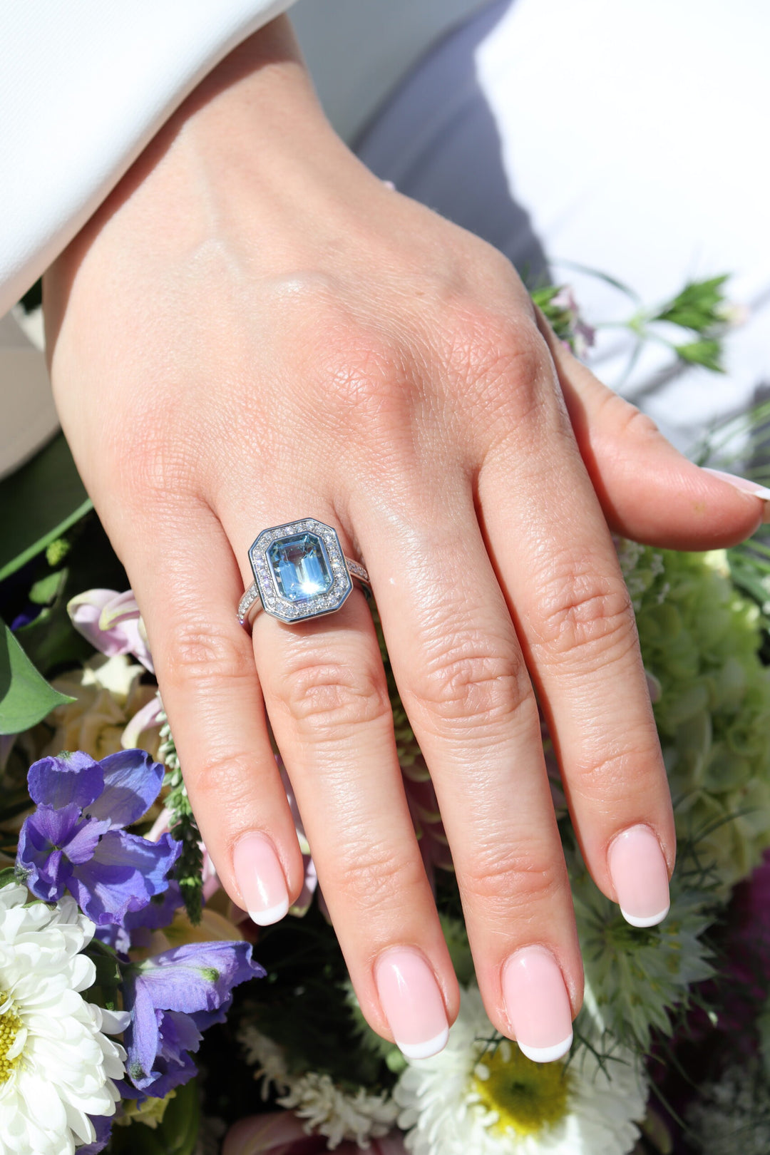 2.64ct Emerald Cut Aquamarine & Diamond Ring in Platinum