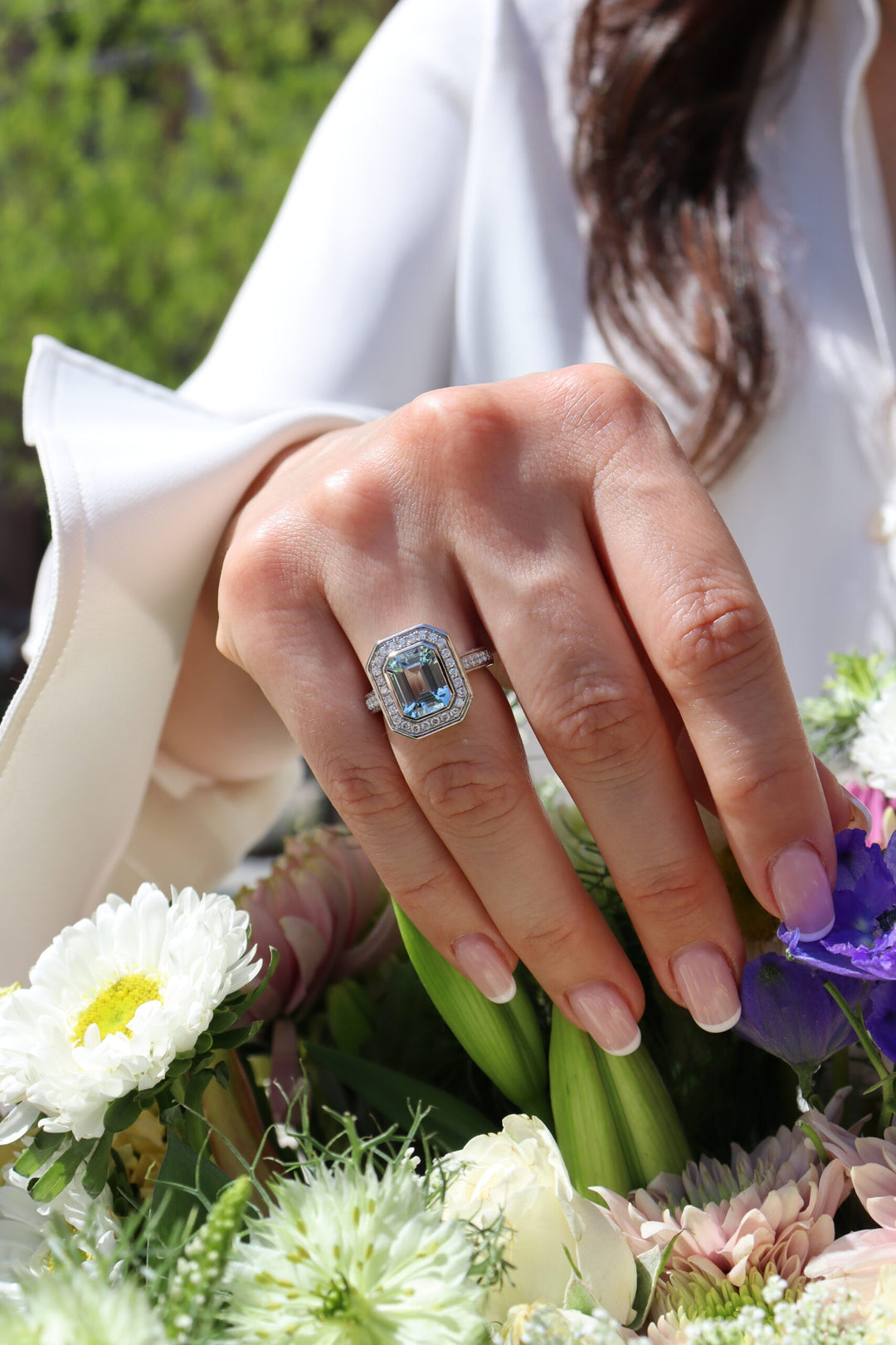 2.64ct Emerald Cut Aquamarine & Diamond Ring in Platinum