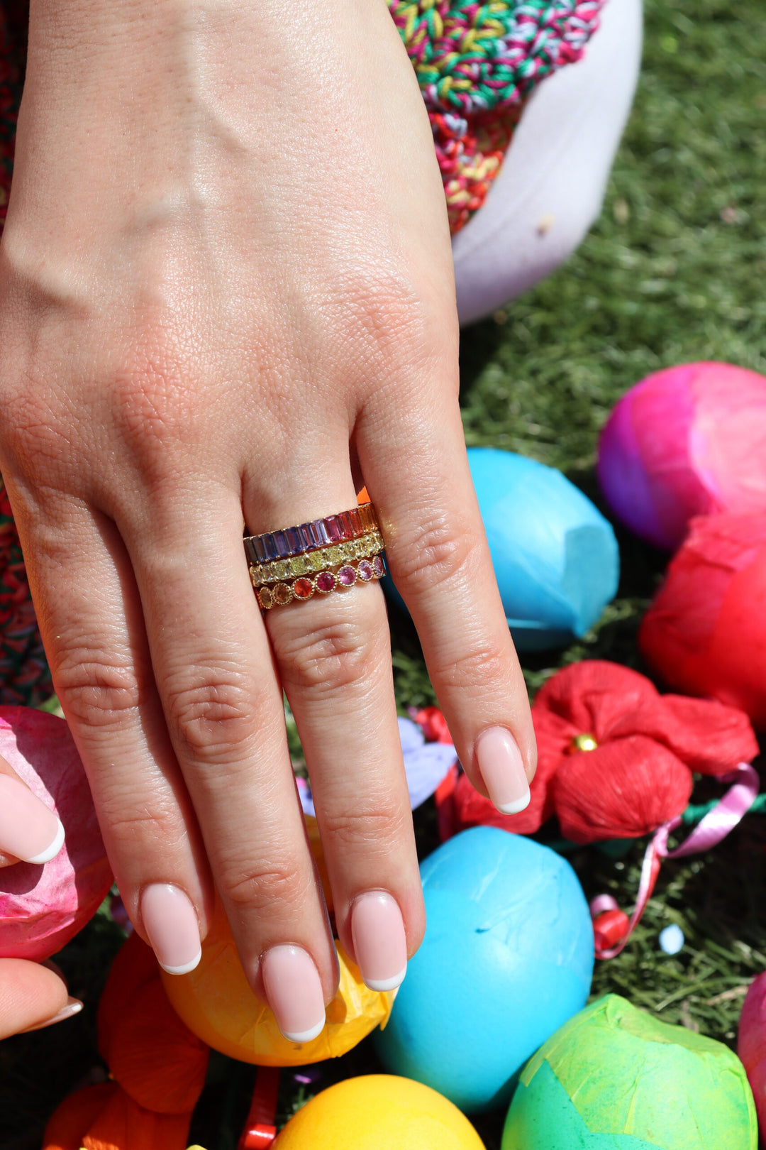 "Over the Rainbow" Baguette Multi-Colored Sapphire Eternity Band