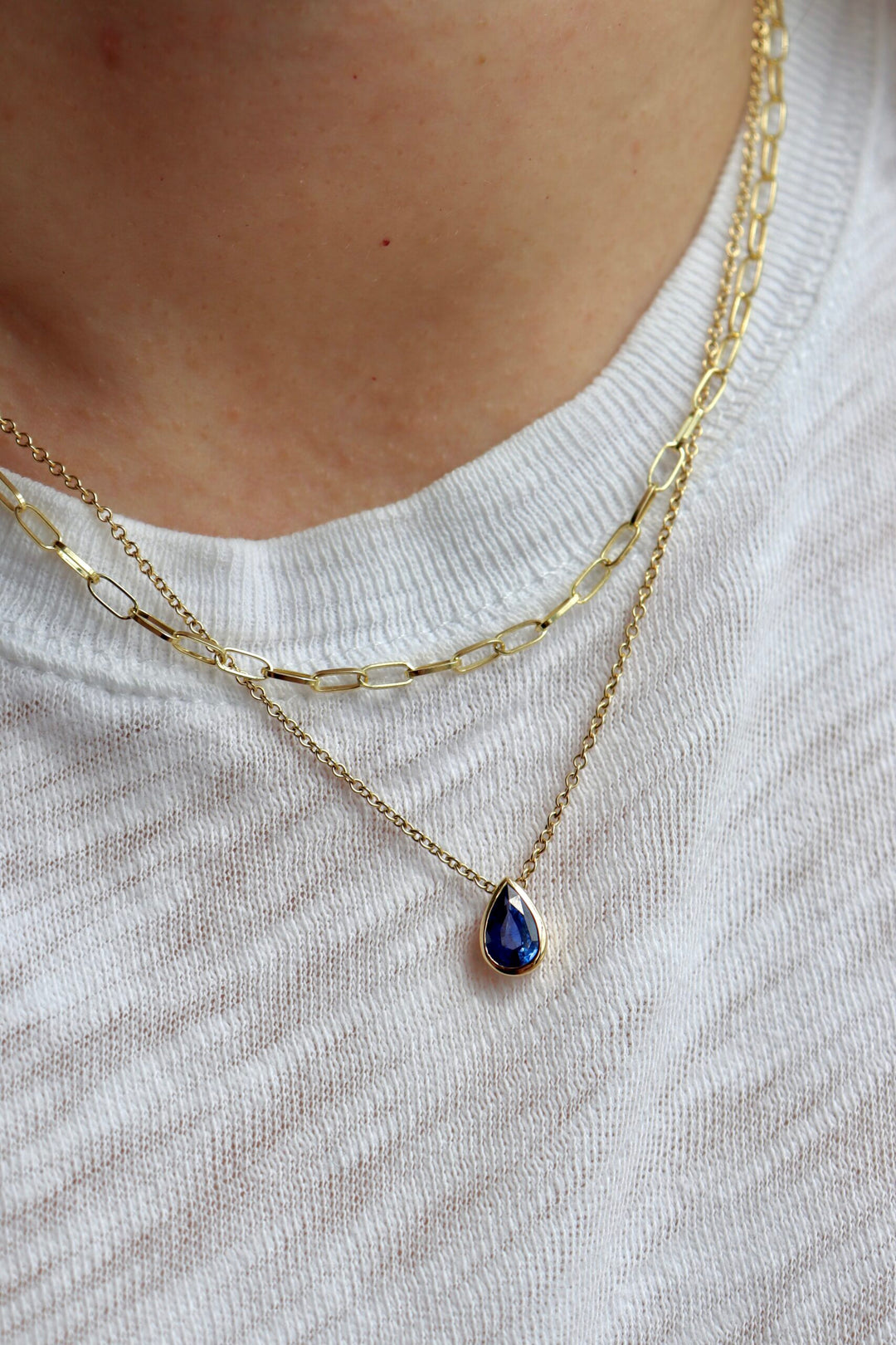 1.19ct Pear Shape Sapphire Bezel Slider Necklace in 18K Yellow Gold