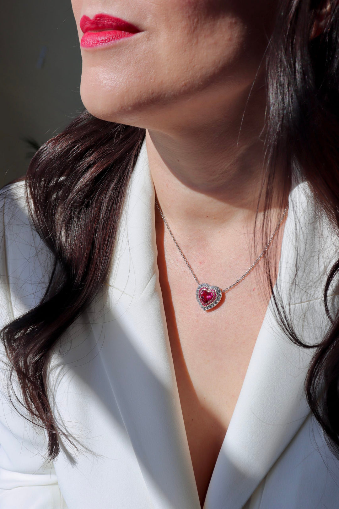 2.74ct Heart Shape Spinel, Ruby, & Diamond Necklace