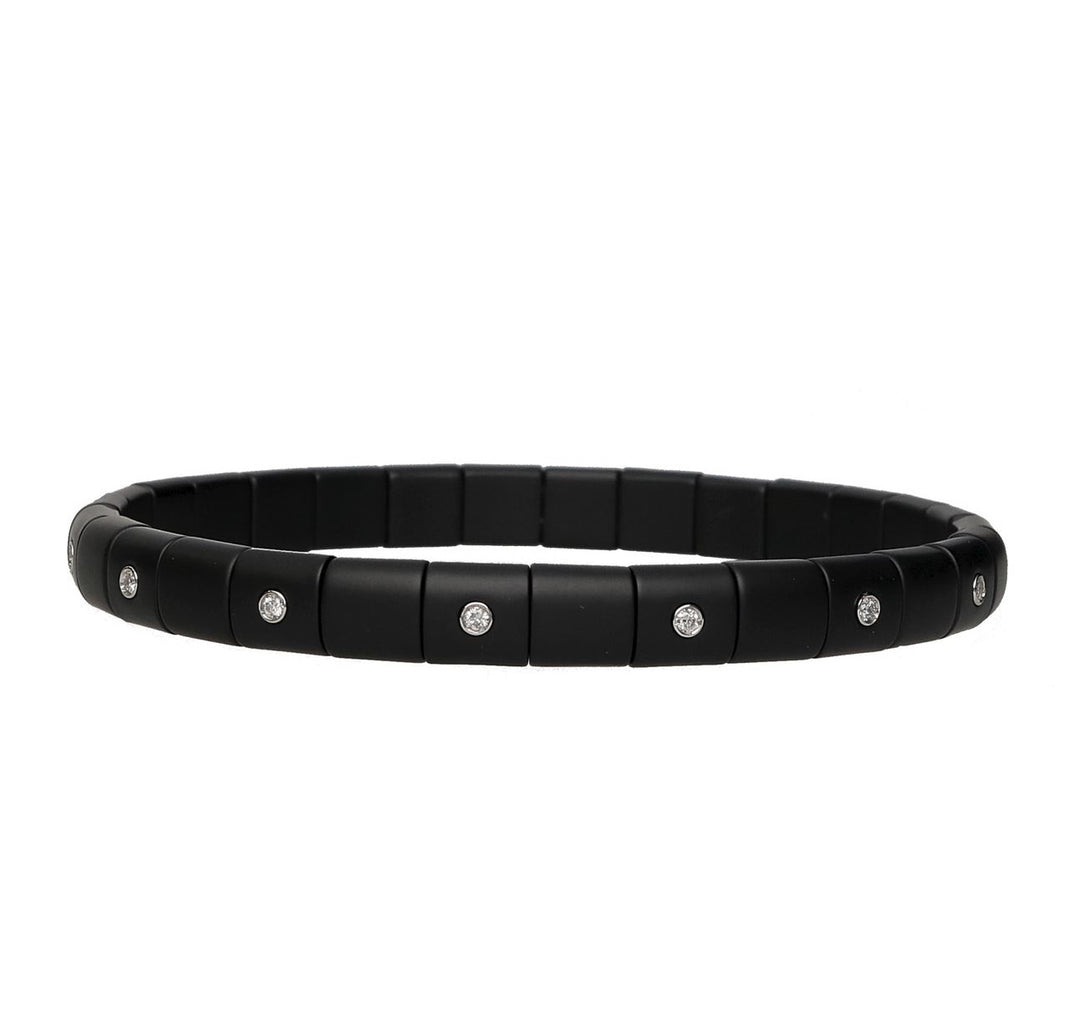 Women's Pura Matte Black Ceramic Stretch Bracelet with Alternating Diamonds