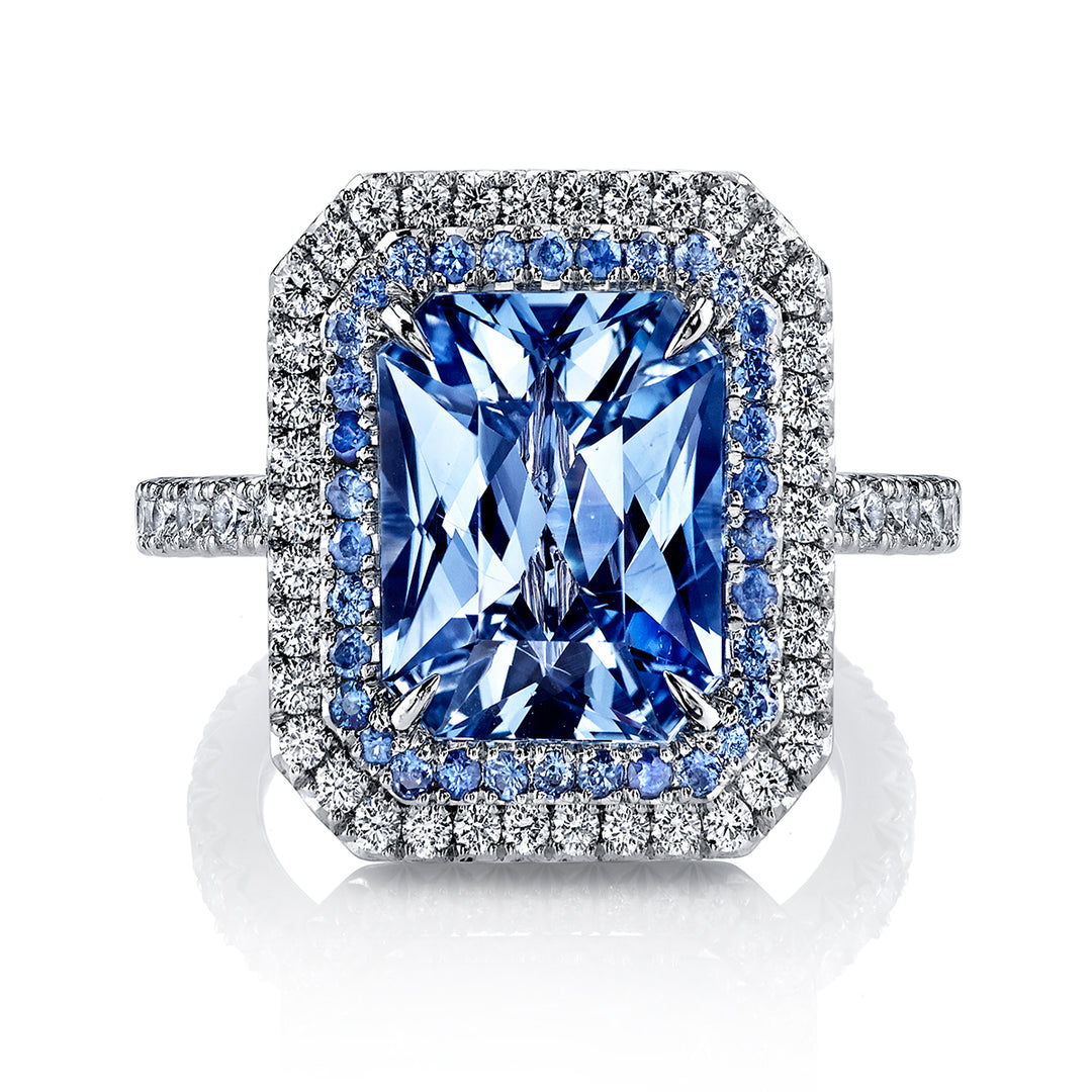 2.97ct Radiant Cut "Cornflower Blue" Sapphire & Diamond Ring