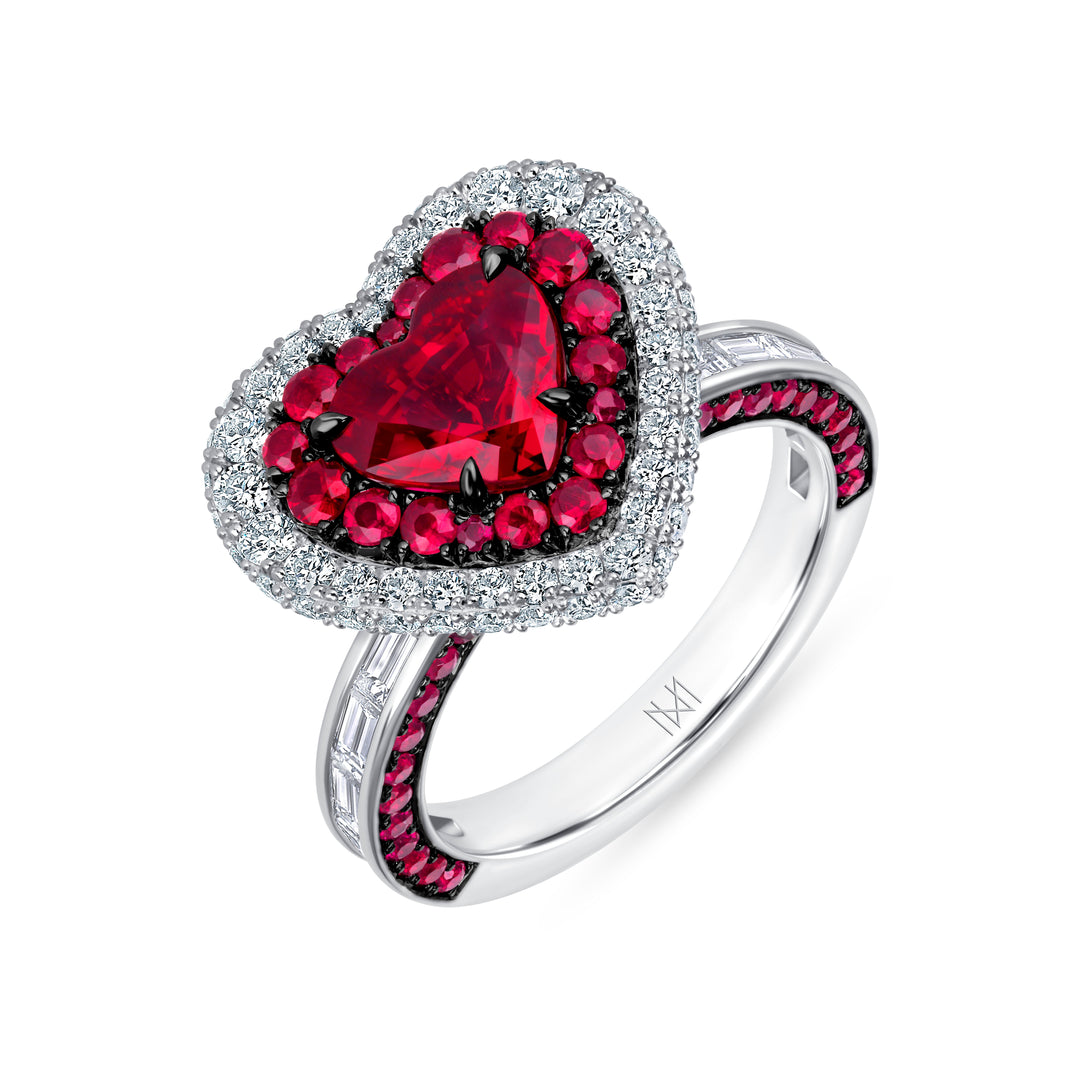 "Love Struck" Award Winning 1.74ct Unheated Mozambique Ruby & Diamond Platinum Ring