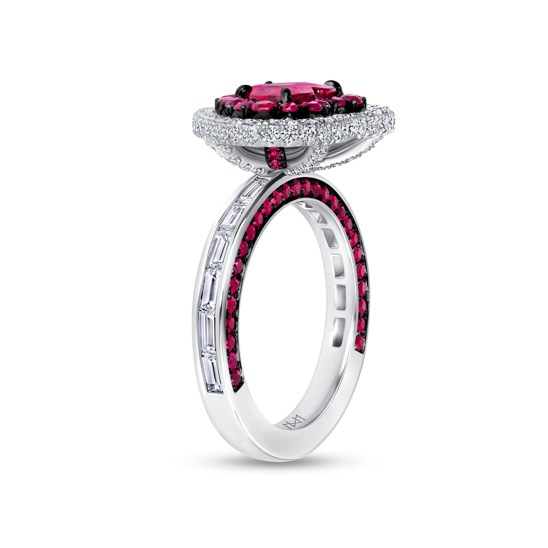 "Love Struck" Award Winning 1.74ct Unheated Mozambique Ruby & Diamond Platinum Ring