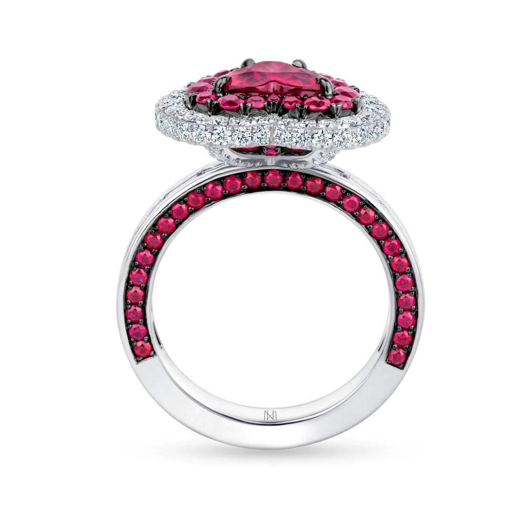 "Love Struck" Award Winning 1.74ct Unheated Mozambique Ruby & Diamond Platinum Ring