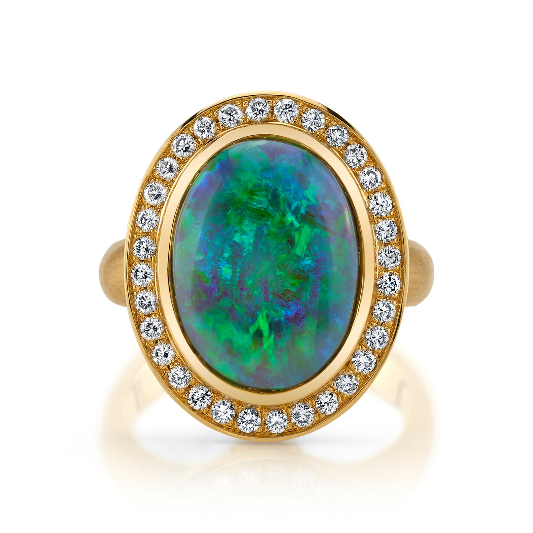 5.37ct Oval Black Opal, Tanzanite, & Diamond Ring