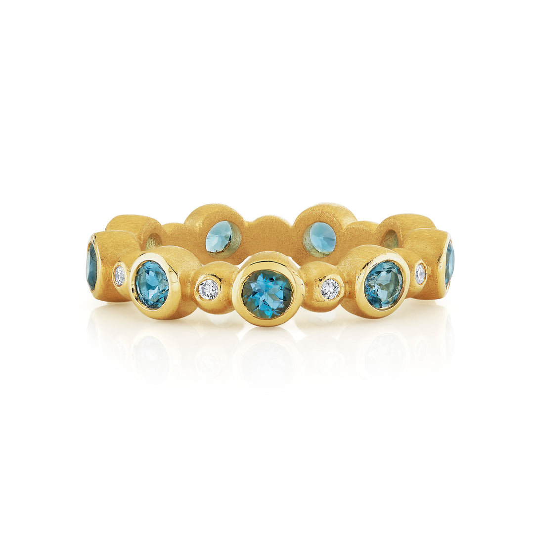 Nicole Mera x Suzy Landa Round Aquamarine & Diamond Bezel Stackable Ring in 18K Yellow Gold