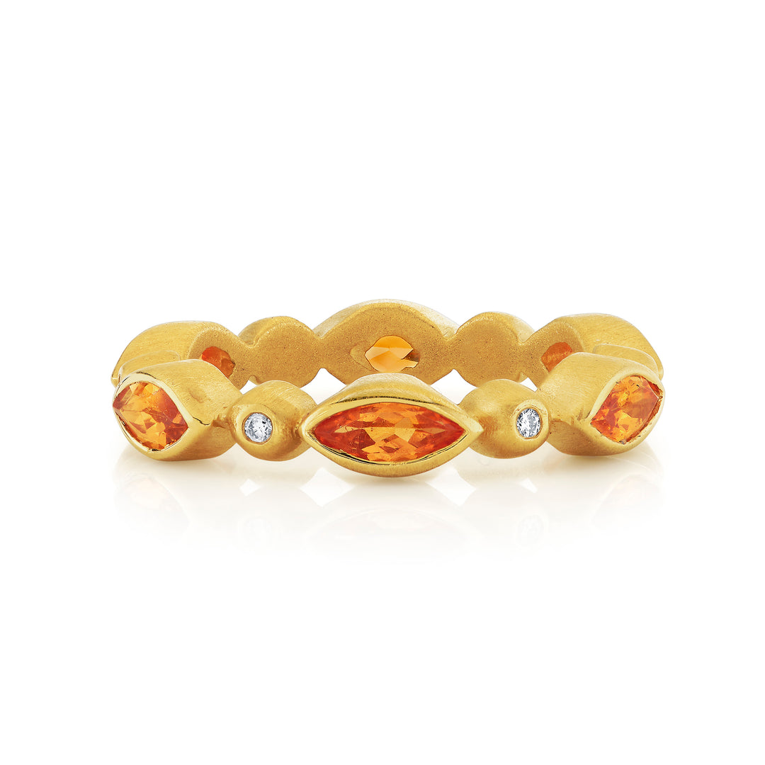 Nicole Mera x Suzy Landa Marquise Spessartite Garnet & Diamond Bezel Stackable Ring in 18K Yellow Gold