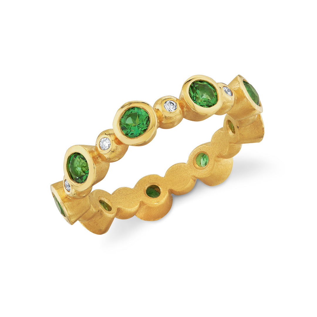 Nicole Mera x Suzy Landa Round Green Tourmaline & Diamond Bezel Stackable Ring in 18K Yellow Gold