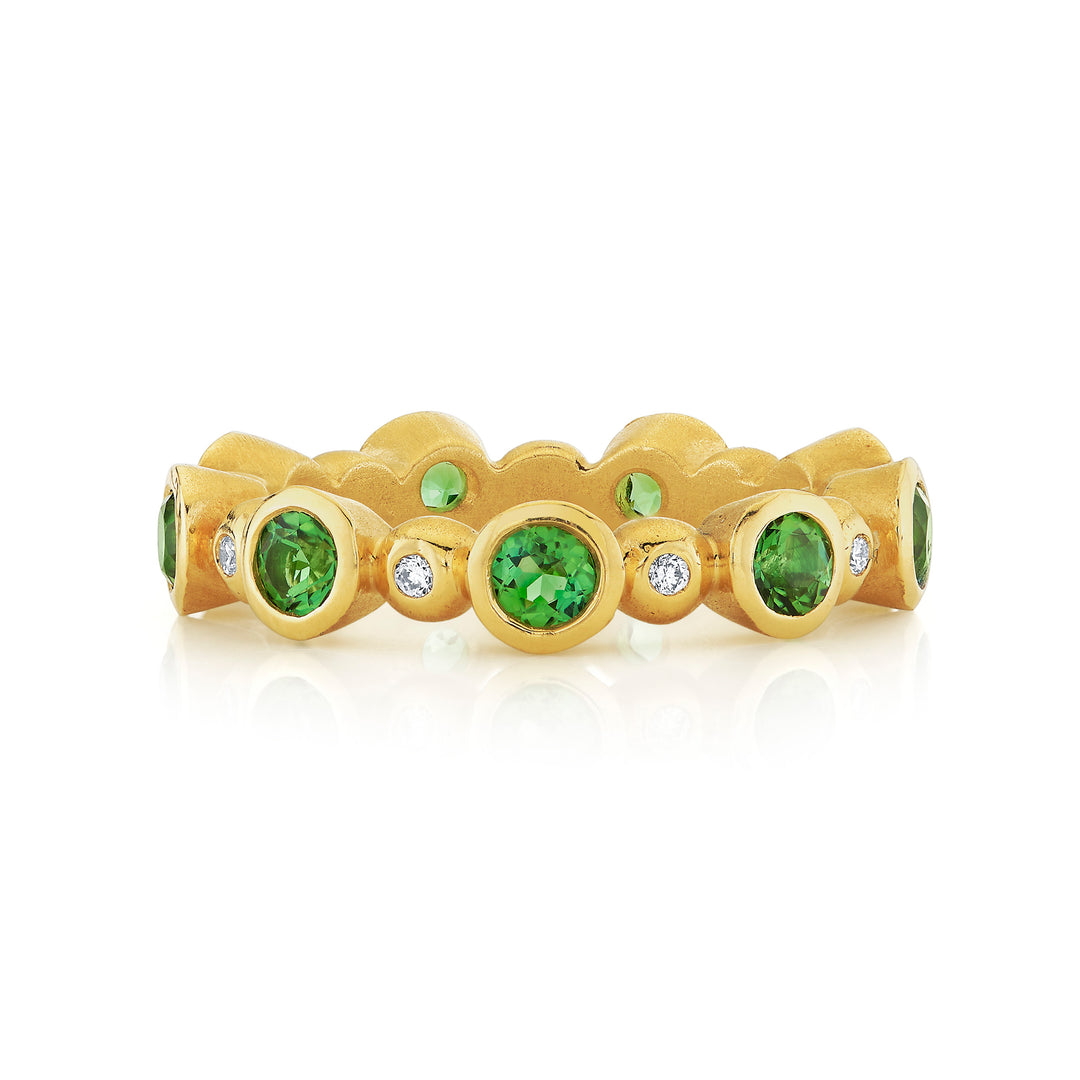 Nicole Mera x Suzy Landa Round Green Tourmaline & Diamond Bezel Stackable Ring in 18K Yellow Gold