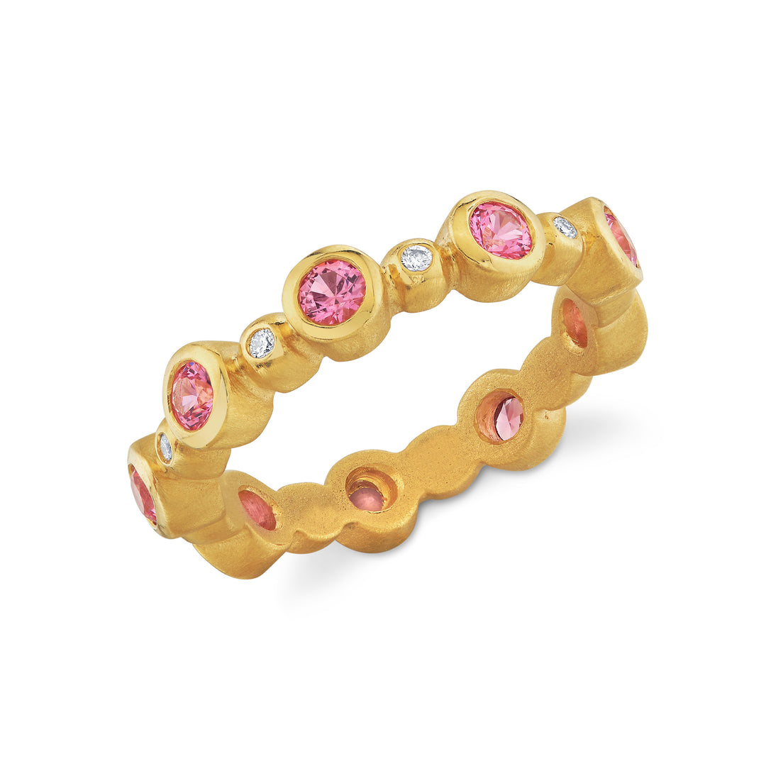 Nicole Mera x Suzy Landa Pink Spinel & Diamond Bezel Stackable Ring in 18K Yellow Gold
