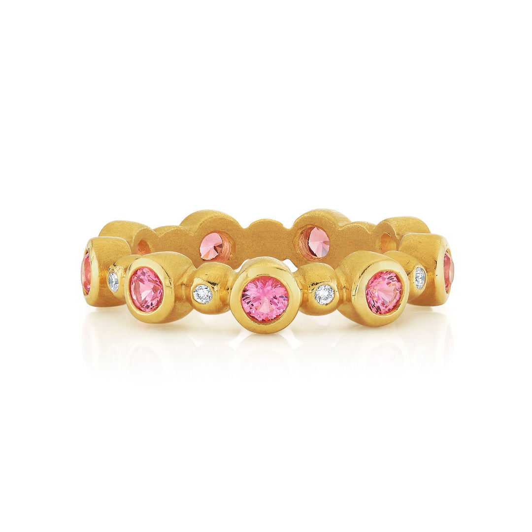 Nicole Mera x Suzy Landa Pink Spinel & Diamond Bezel Stackable Ring in 18K Yellow Gold