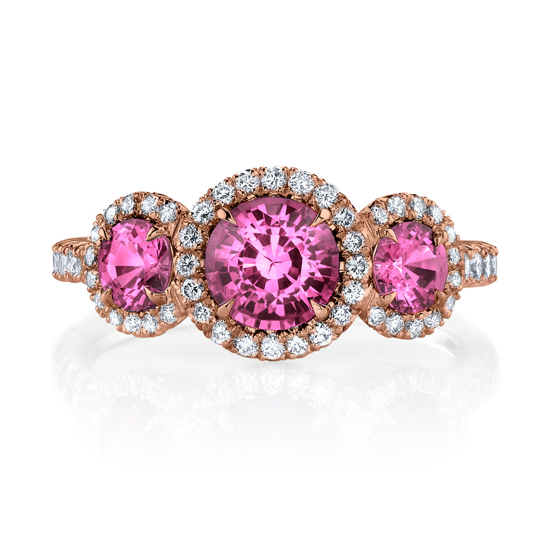 1.72ctw Round Pink Sapphire & Diamond Three Stone Ring