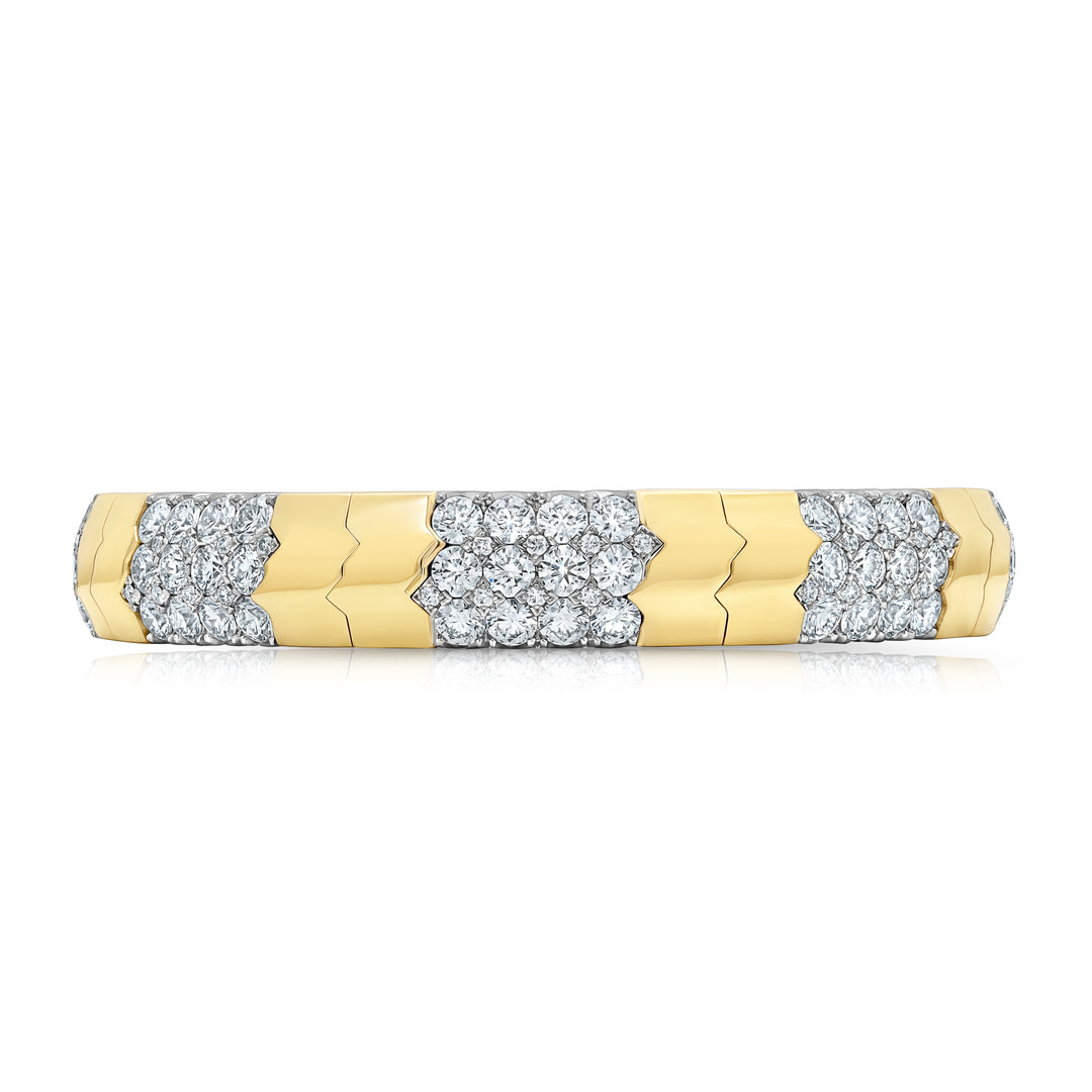 Stretchable Natural Diamond Bold "Puzzle" Stretch Bracelet in Platinum & 18K Yellow Gold