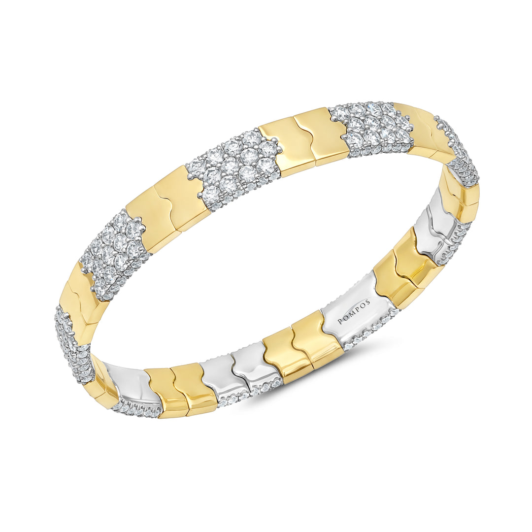 Stretchable Natural Diamond "Puzzle" Stretch Bracelet in Platinum & 18K Yellow Gold