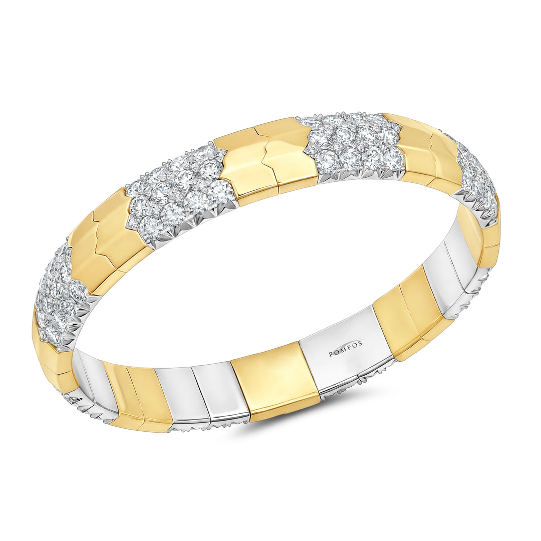 Stretchable Natural Diamond Bold "Puzzle" Stretch Bracelet in Platinum & 18K Yellow Gold