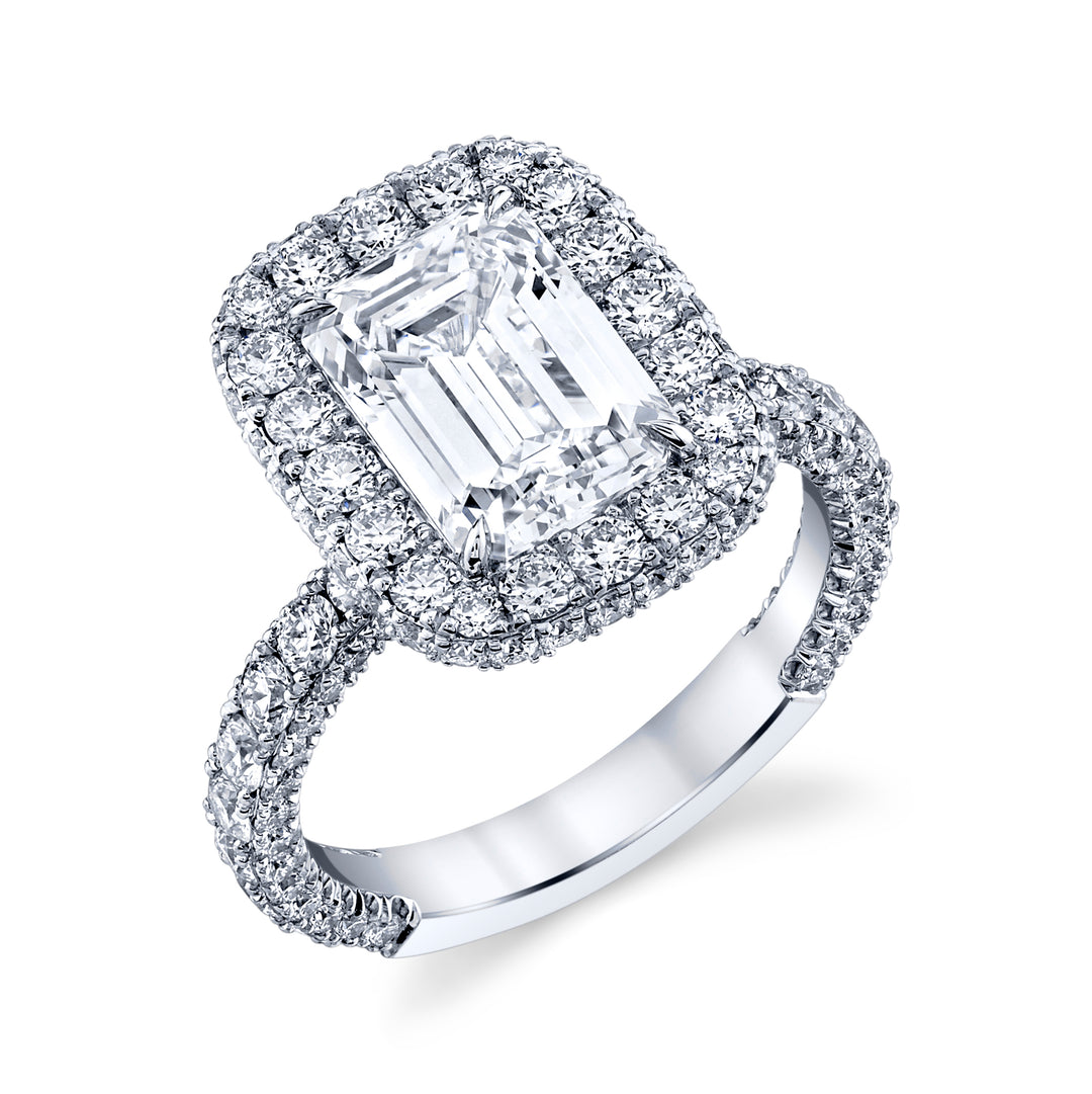 3.12ct Emerald Cut Bold Halo Diamond Ring