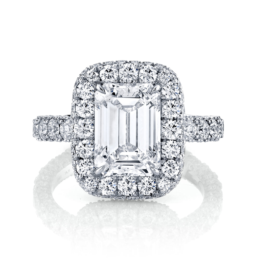 3.12ct Emerald Cut Bold Halo Diamond Ring