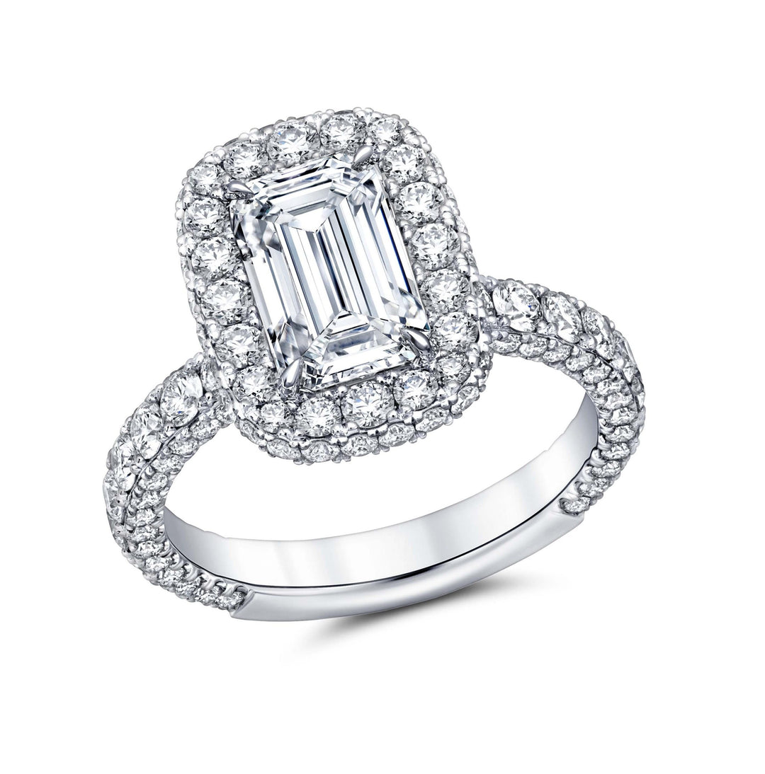 Emerald Cut Diamond Top & Side Halo Ring