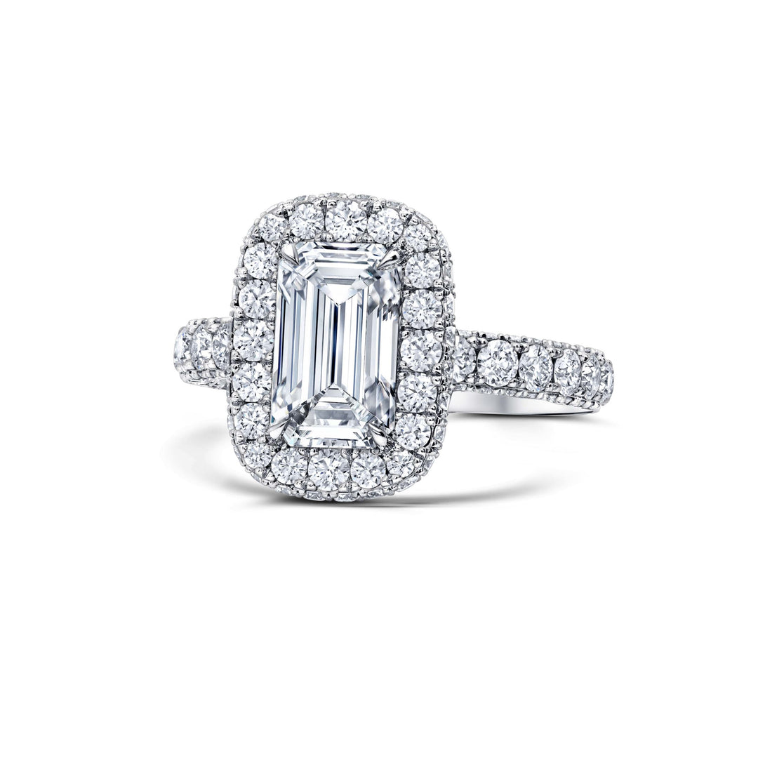 Emerald Cut Diamond Top & Side Halo Ring