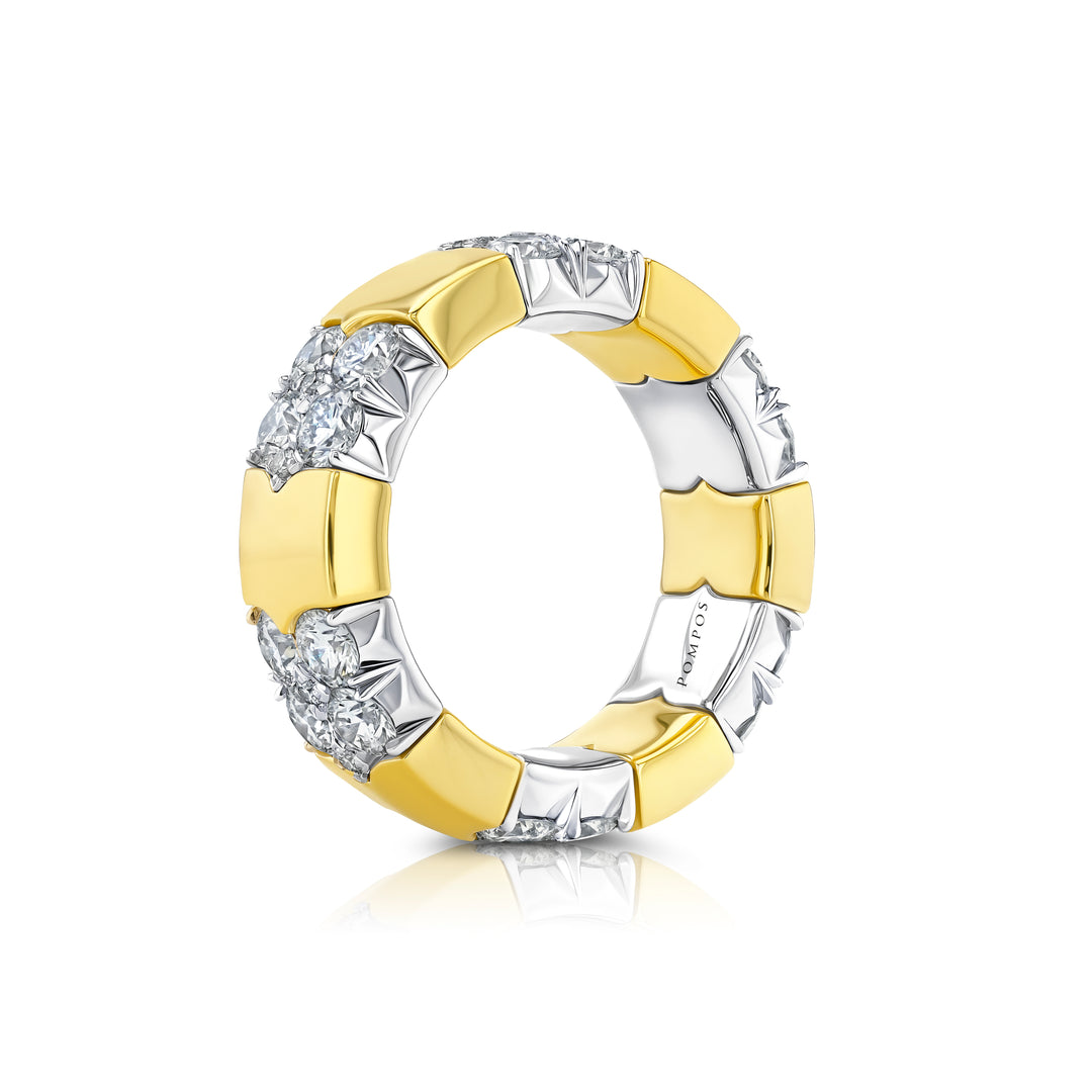 Stretchable "Bold Puzzle" Diamond Eternity Band in 18K Yellow Gold