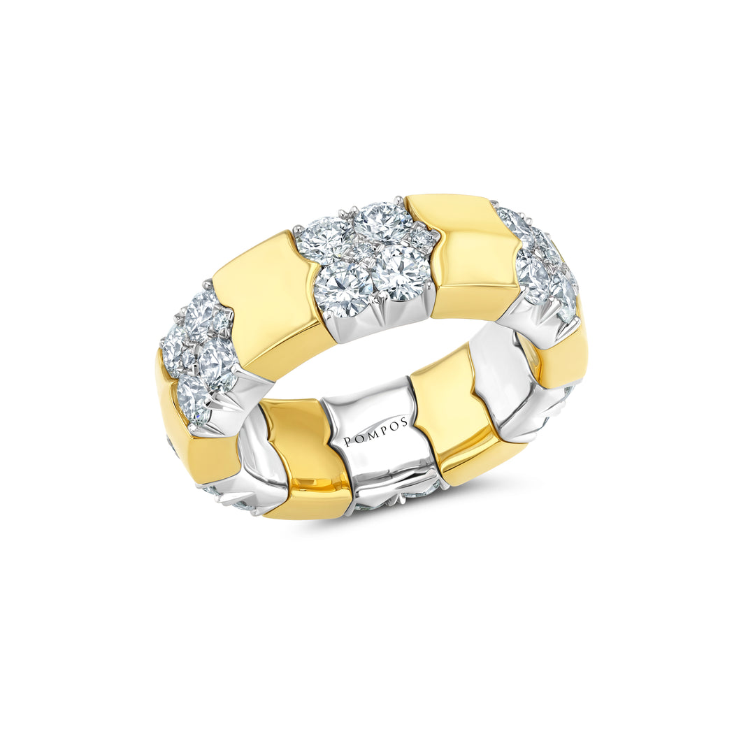 Stretchable "Bold Puzzle" Diamond Eternity Band in 18K Yellow Gold