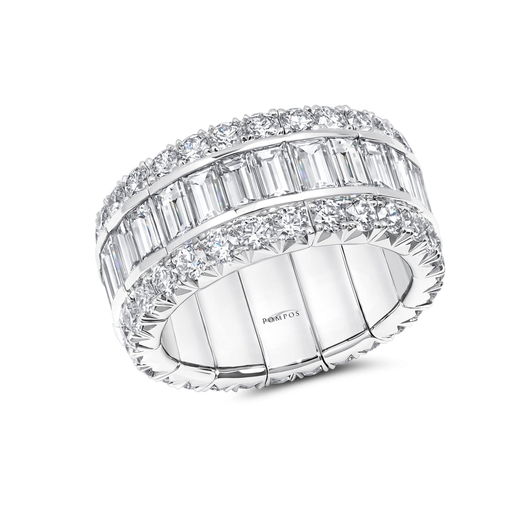 Baguette & Pave Art-Deco Natural Diamond Stretch Eternity Band