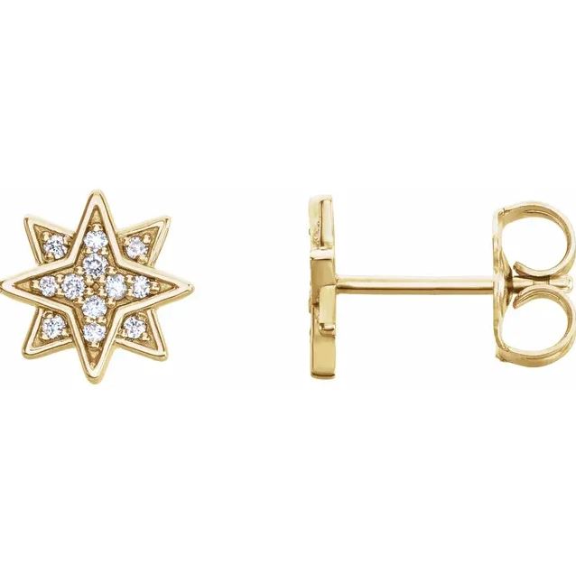 Starburst Diamond Stud Earrings in 14K Gold