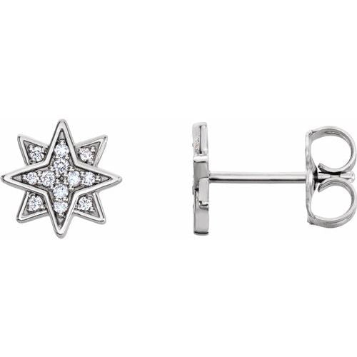 Starburst Diamond Stud Earrings in 14K Gold