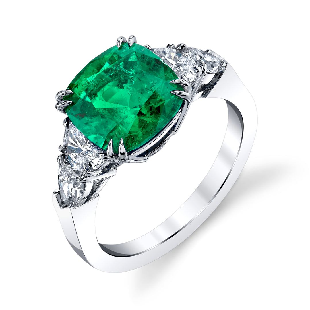 Cushion Colombian Emerald & Diamond Ring