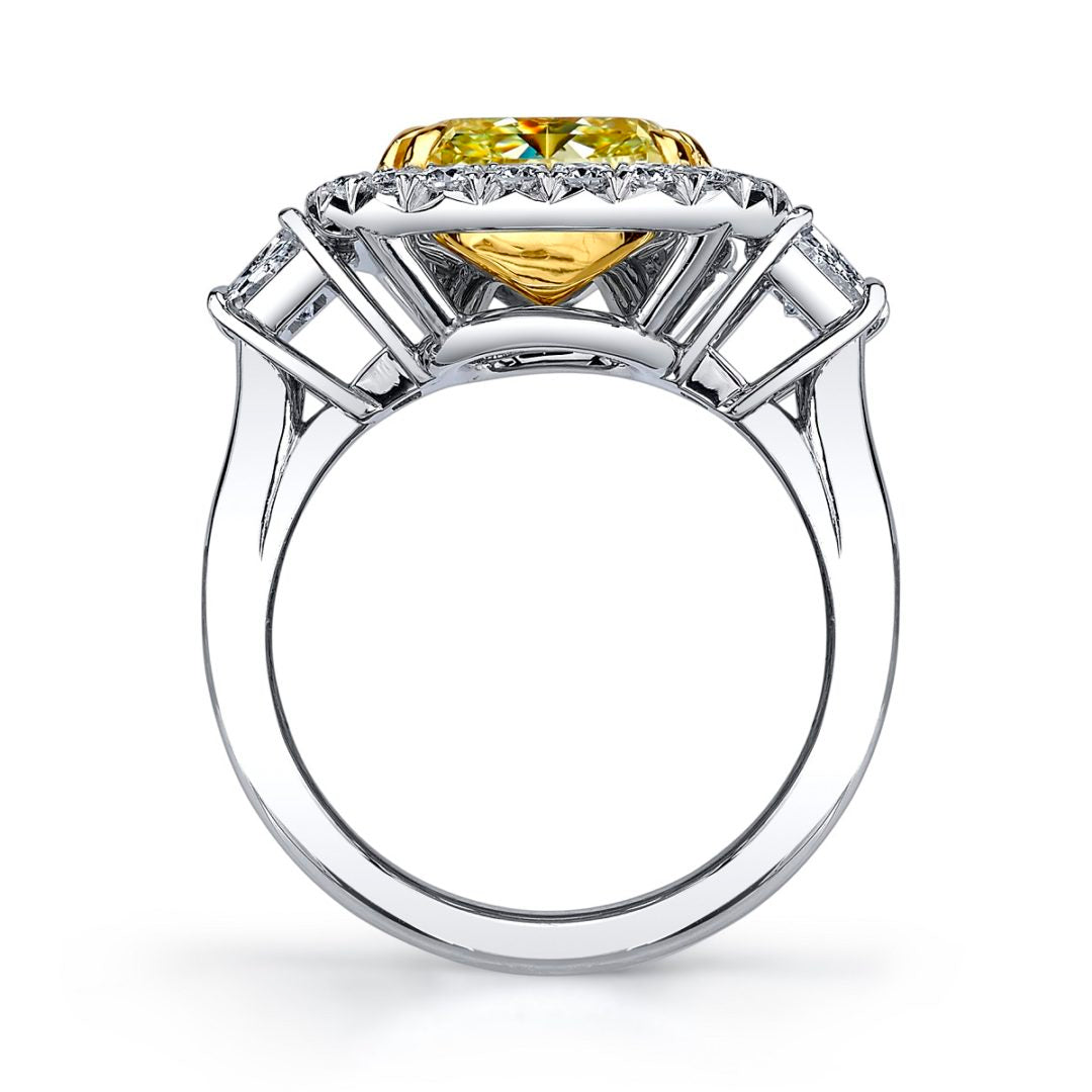 Cushion Natural Fancy Yellow Diamond Three Stone Ring