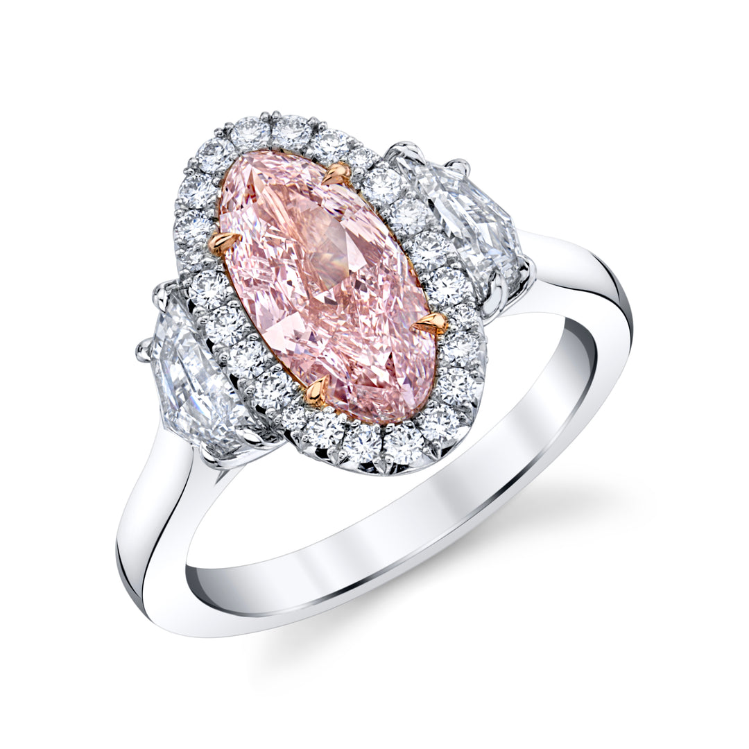 Oval Fancy Light Pink Diamond Three Stone Ring