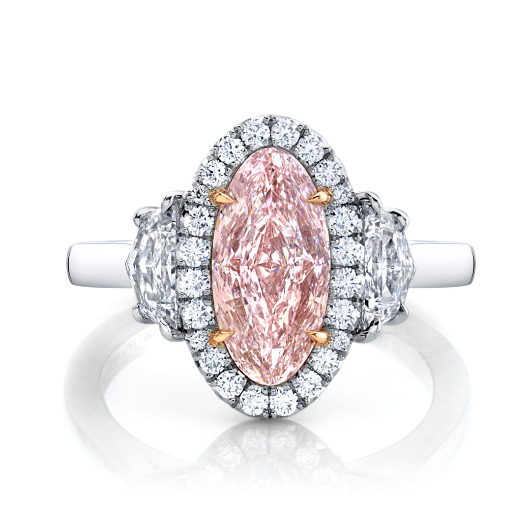 Oval Fancy Light Pink Diamond Three Stone Ring