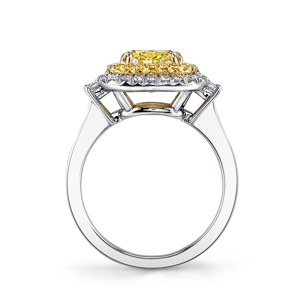 Cushion Natural Fancy Light Yellow Diamond Three Stone Ring