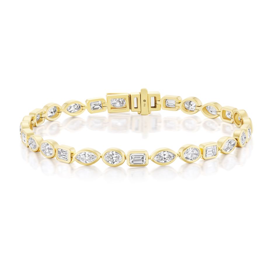 5.24ctw Mixed-Shape Natural Diamond Tennis Bracelet in 18K Yellow Gold