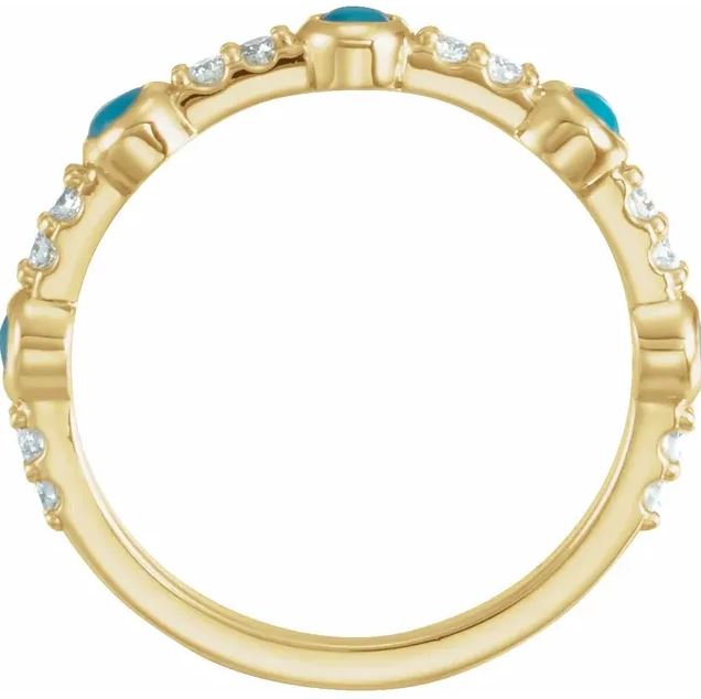 Bezel Turquoise & Diamond Stackable 14K Yellow Gold Band