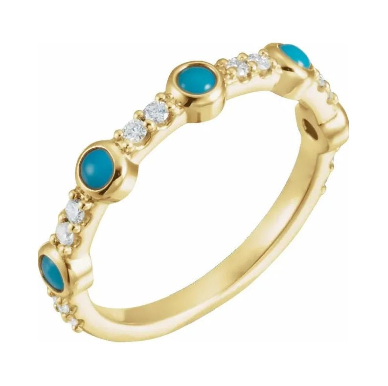 Bezel Turquoise & Diamond Stackable 14K Yellow Gold Band