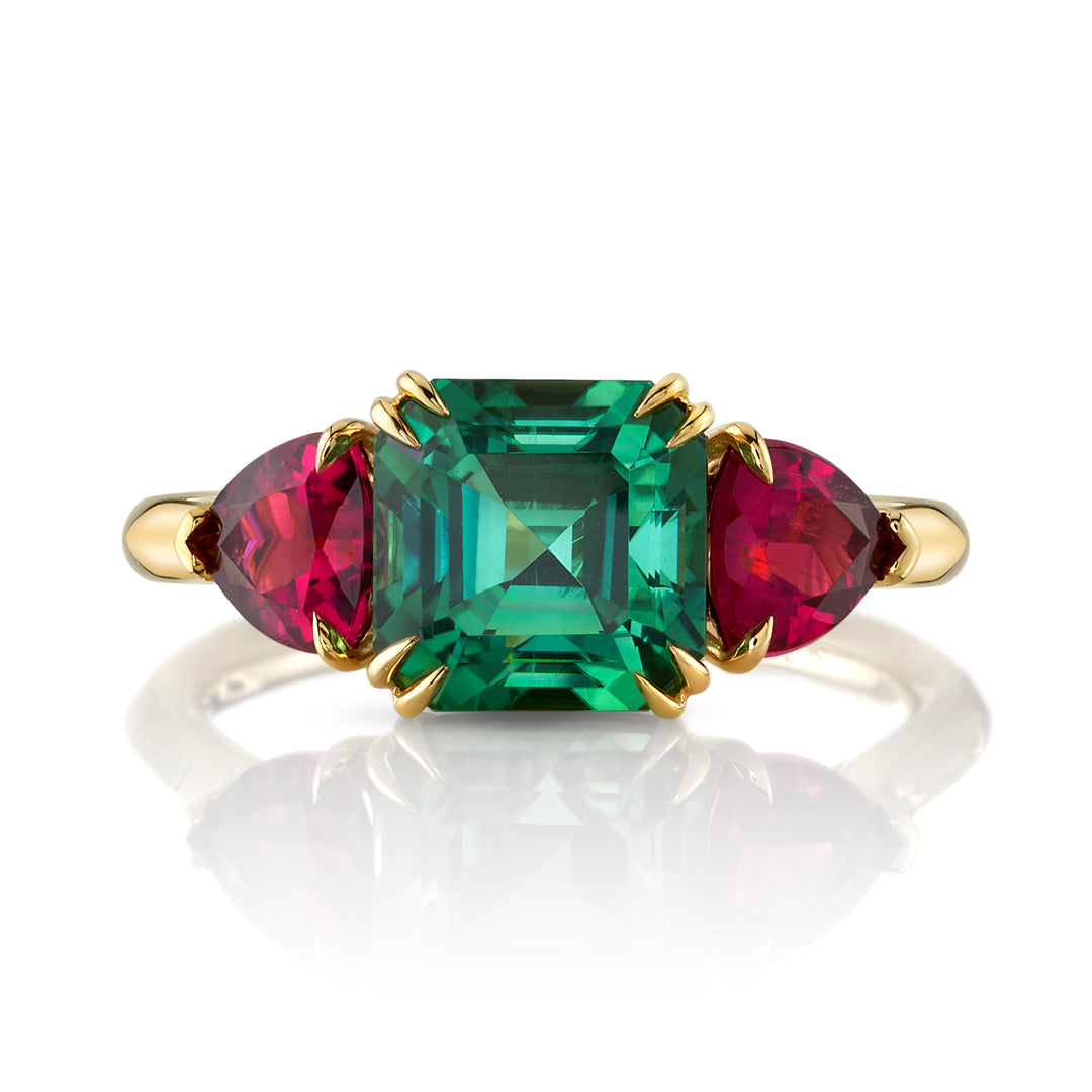 3.20ct Asscher Cut Tourmaline Three Stone Ring