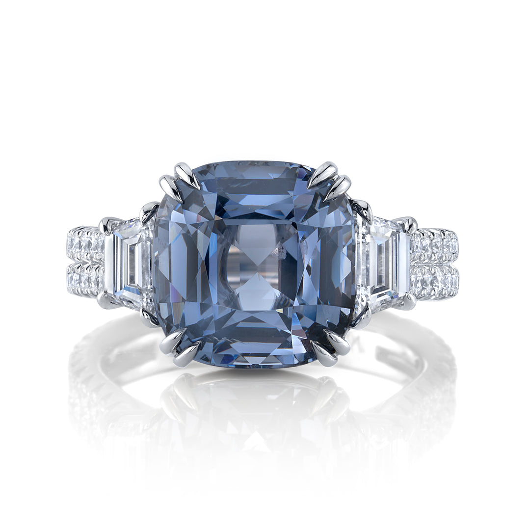 6.38ct Cushion Blue-Grey Spinel & Diamond Ring