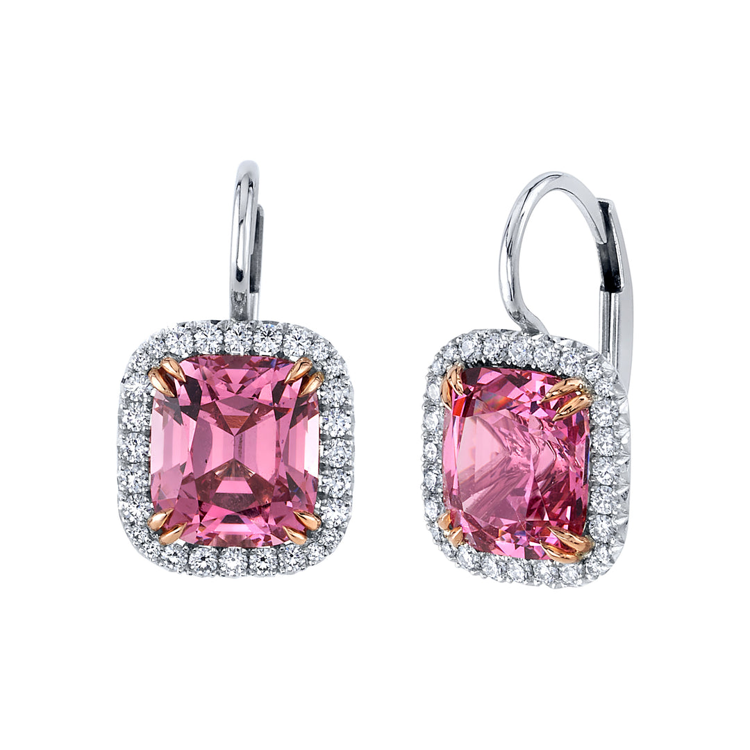 4.78ctw Cushion Pink Spinel & Diamond Earrings