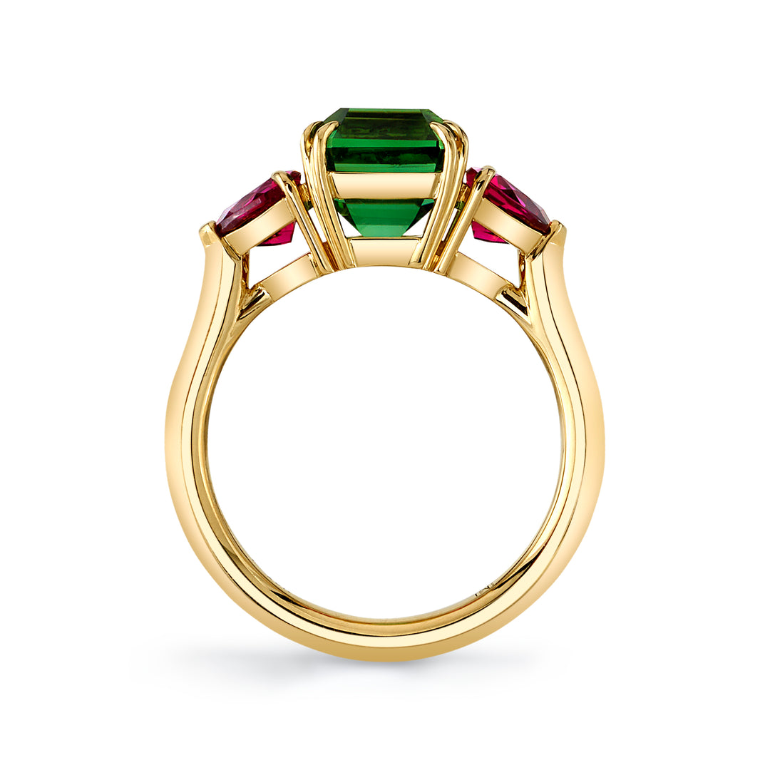 3.20ct Asscher Cut Tourmaline Three Stone Ring