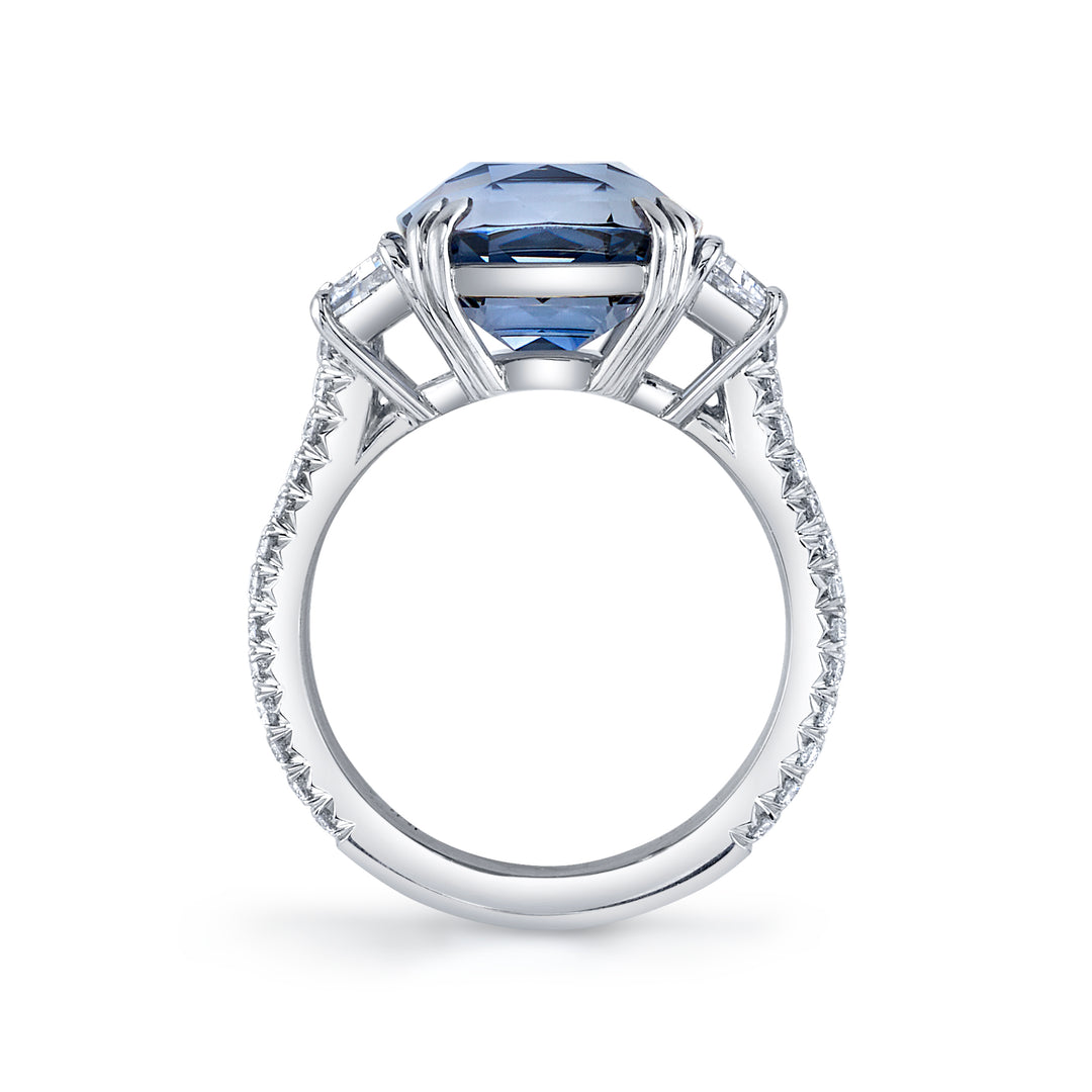 6.38ct Cushion Blue-Grey Spinel & Diamond Ring