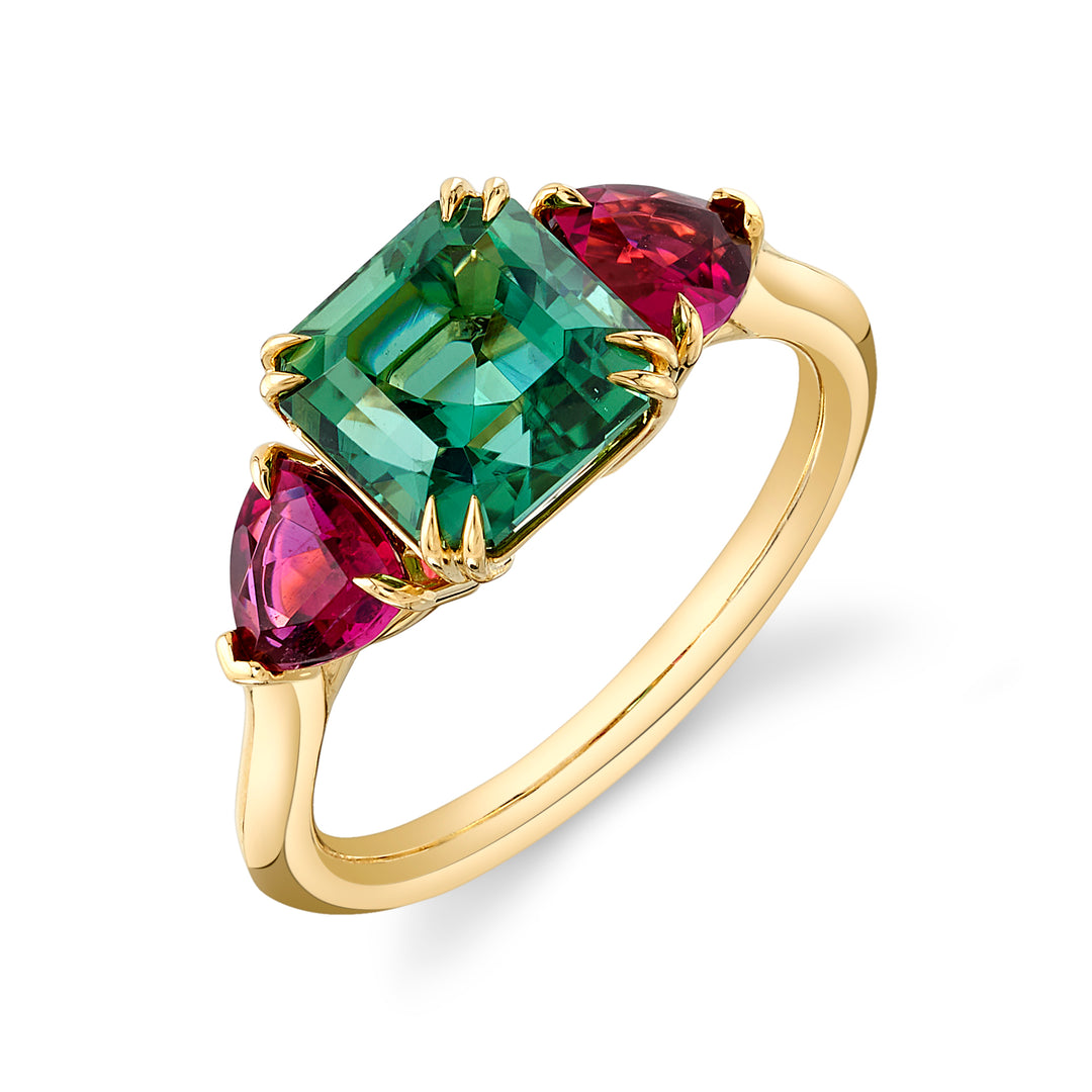 3.20ct Asscher Cut Tourmaline Three Stone Ring