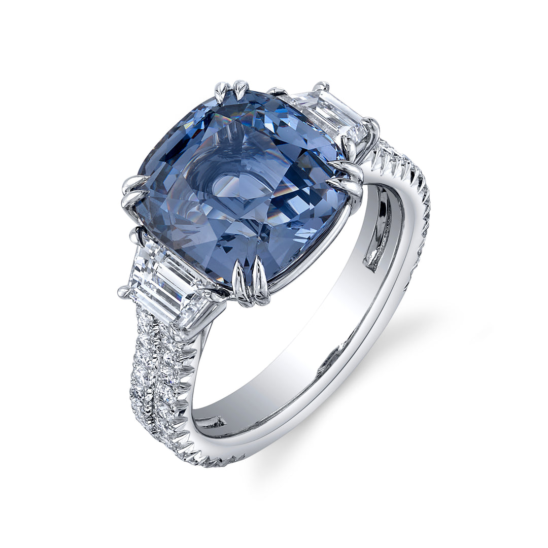 6.38ct Cushion Blue-Grey Spinel & Diamond Ring