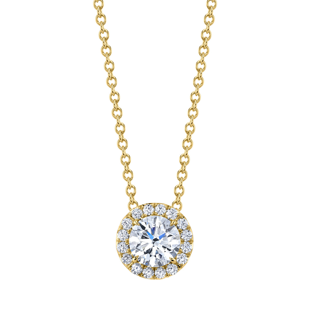 1.40ct Round Brilliant Slider Diamond Halo Necklace in 18K Yellow Gold